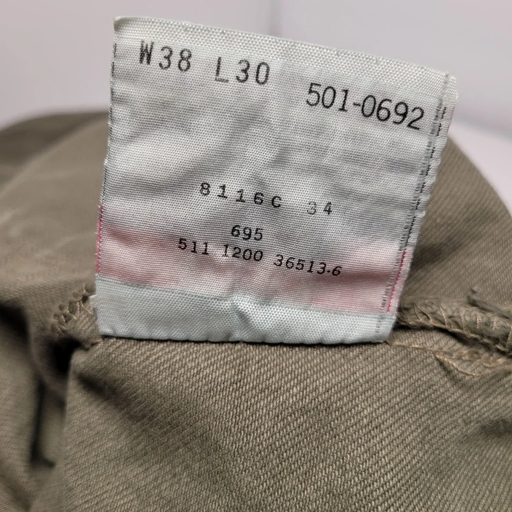 Levi's 501 Pants Mens 38x30 Olive Green Excellent Made in USA Vintage Twill